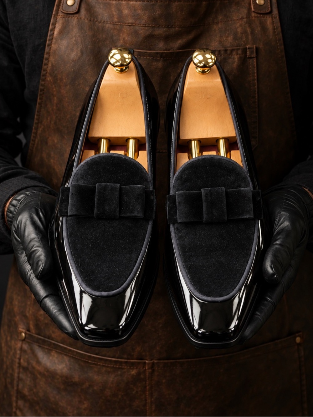 Men's Black Suede and Patent Slip-On Loafers